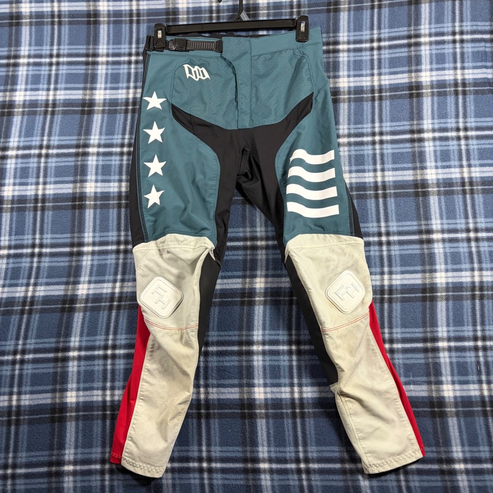 Fasthouse Elrod Race Pants Mens 30 Teal Red Black Motocross Stars Stripes